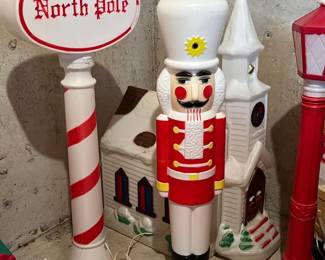 Vintage Blow Mold Nutcracker and North Pole Sign - Union Products