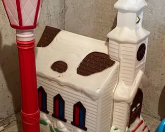 Vintage Empire Blow Mold Christmas Church and Lamppost