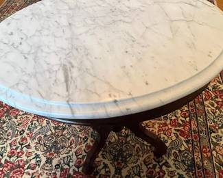 Antique Victorian Walnut Oval Marble Top Parlor Table