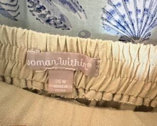 Woman Within Seashell Print Button-Up Shirt and Linen Blend Pants Set