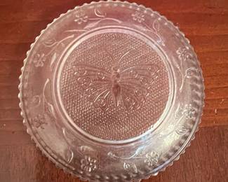 Vintage Etched Glass Plate with Silver-Plated Napkin Ring