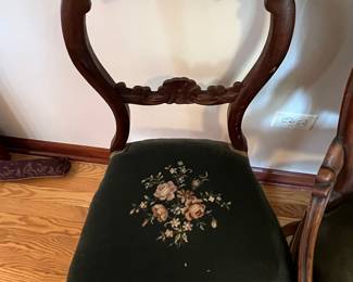 Victorian Walnut Balloon Back Side Chair with Needlepoint Seat
