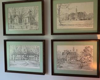 Set of Four Charles H. Overly Architectural Sketches of Williamsburg