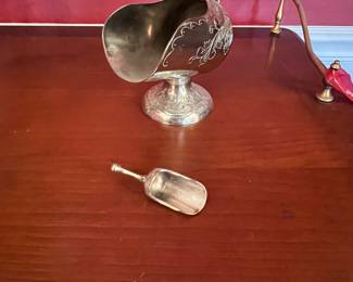 Sterling Silver Plated Sugar Scuttle with Spoon