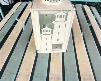 White Metal Lighthouse Lantern with Cut-Outs