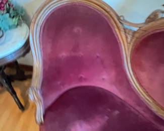 Victorian Carved Walnut and Velvet Settee, Rococo Revival Style