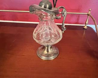 Victorian Silver-Plated and Glass Creamer or Sauce Pitcher