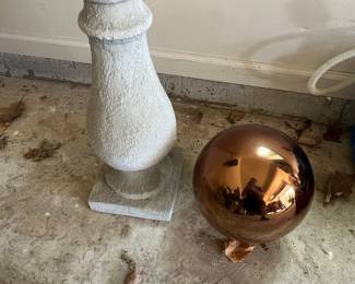 Faux Cast Stone Pedestal with Copper Gazing Ball