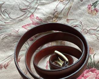 Leather Coach Belt with Brass Buckle