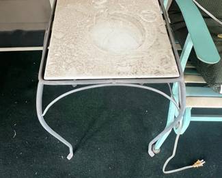 Mid-Century Modern Table Lamp with Ceramic Tile Top Side Table