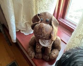 Leather Dog Doorstop with "DO NOT DISTURB" Sign