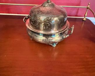Antique Silver-Plated Butter Dish with Domed Lid by Homan Manufacturing Co.