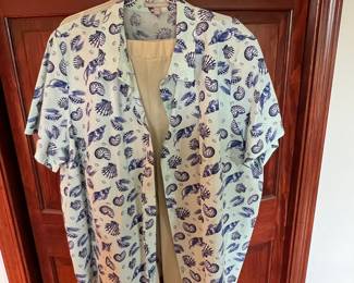 Woman Within Seashell Print Button-Up Shirt and Linen Blend Pants Set