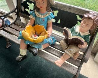 Vintage Universal Statuary 1974 Boy and Girl Reading on Bench Statue