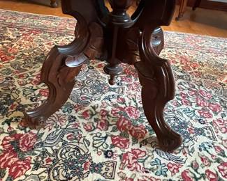 Antique Victorian Walnut Marble Top Turtle Top Parlor Table