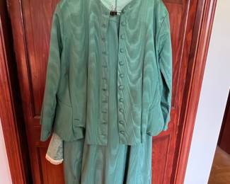 Victorian Era Green Silk Moiré Dress Ensemble