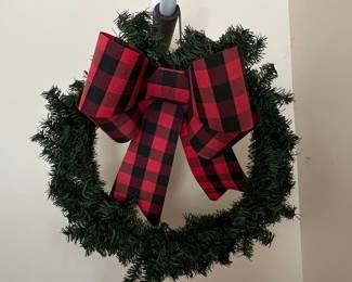 Artificial Evergreen Wreath with Buffalo Plaid Bow