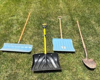 Assorted Snow Shovels and Spade