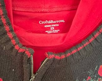 Croft & Barrow Women's Cardinal & Berry Print Zip-Up Sweater