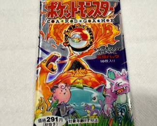 Five packs of Pokémon cards from 1996 still sealed up