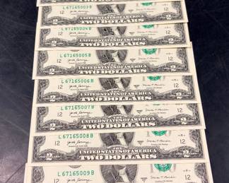 Consecutive serial number two dollar bills