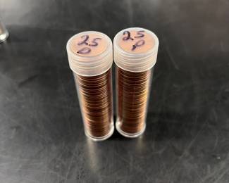 Two rolls of the now elusive 2025 pennies