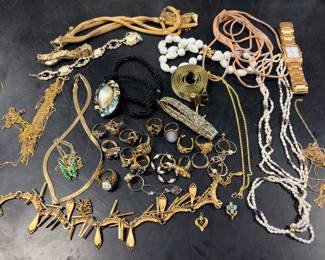Costume jewelry with lots of rings