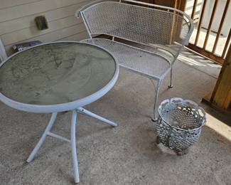 White Metal Table, Setee, and Planter