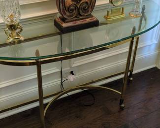 LaBarge Style Brass and Glass Demi-Lune Console Table