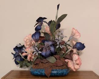 Artificial Floral Arrangement in Blue Ceramic Pot