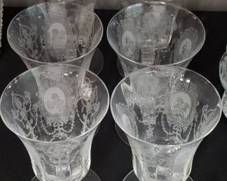 Heisey Minuet Etched Wine/ Water Glasses