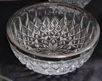 Cut Crystal Bowl with Silver Rim