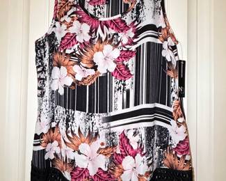 New Directions Women's Floral Print Tank Top with Fringe