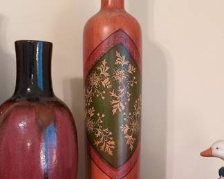 Decorative Wooden Vase with Floral Motif