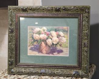 Framed Peony Still Life Oil Painting