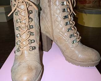 G by Guess Women's Gimmy Tan Lace-Up Combat Boots