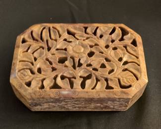 Carved Soapstone Trinket Box - Floral Design