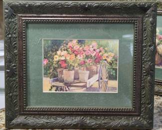 Floral Still Life with Wagon Wheel Framed Print by Sally Swatland
