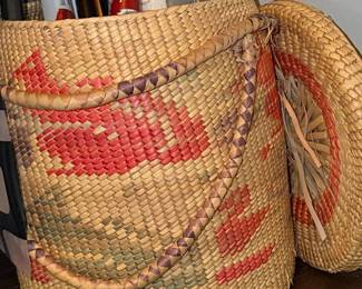 Vintage Woven Bolga Basket with Lid and Handle