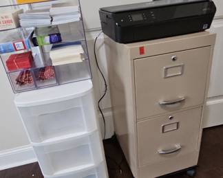2-Drawer Metal Filing Cabinet with Printer and Office Supplies
