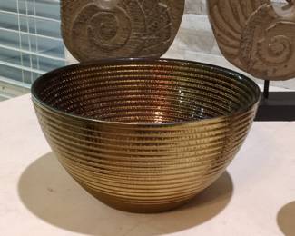 Gold Tone/ Amber Glass Bowl