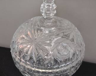 Cut Crystal Footed Candy Dish with Lid
