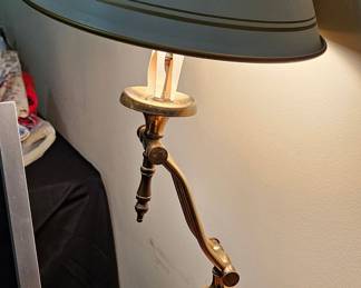 Brass Table Lamp with White and Gold Trim Shade