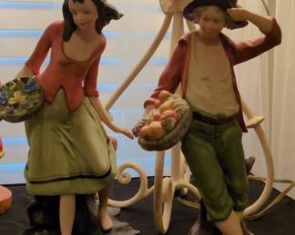 Porcelain Figurines with Basket, Made in Taiwan