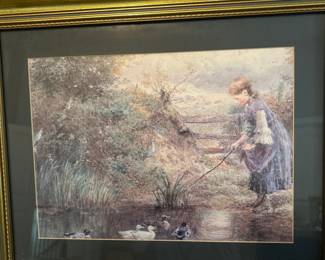 Victorian Girl Feeding Ducks Painting by Henry John Yeend King
