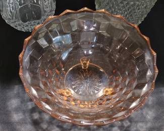 Pink Depression Glass Cubist Footed Bowl