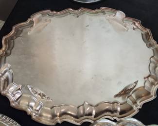 Ornate Silver Plated Serving Tray with Embossed Acanthus Leaves