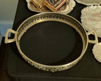 Ornate Oval Serving Tray Stand with Handles