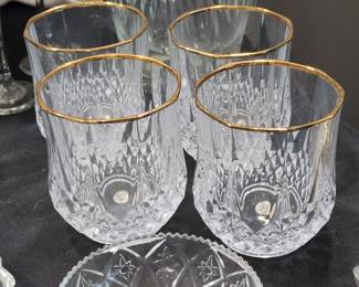 Cristal d'Arques "Longchamp" Pattern Lead Crystal Tumblers with Gold Rim