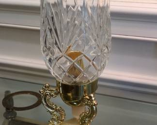 Godinger Crystal Hurricane Lamp with Ornate Brass Base